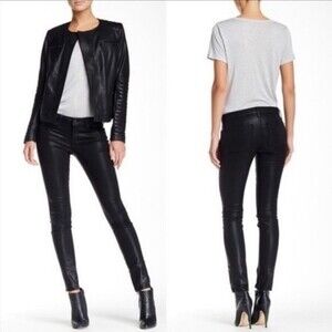 Vince dylan coated skinny moto zip leg jeans black size 26 NWOT